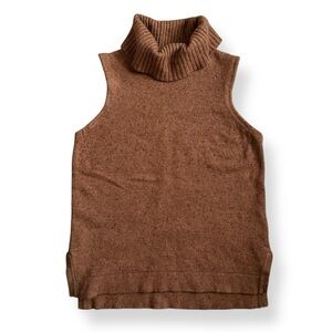 J. Crew Wool Cotton Blend  Brown Turtleneck Sleeveless Sweater Tank Large